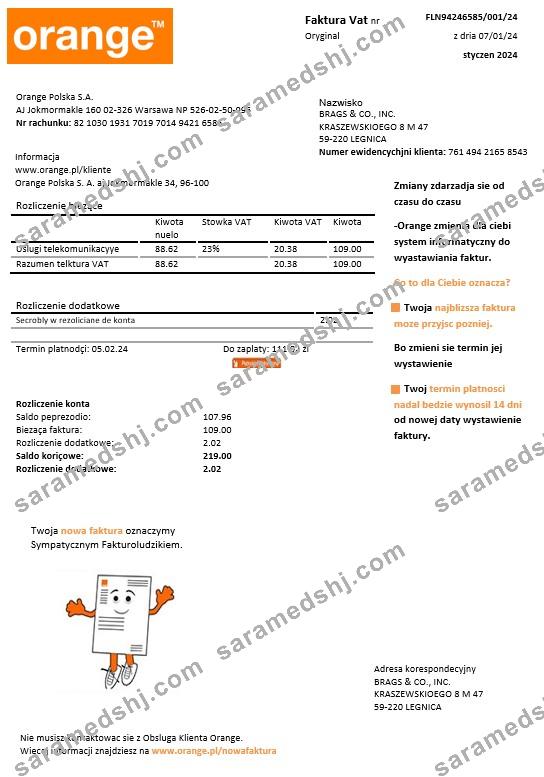 Poland Orange business utility bill template in Word and PDF formats